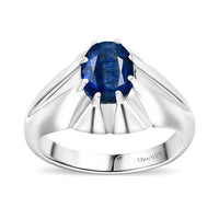 Kashmir Kyanite Star Men's Ring in Rhodium Over Sterling Silver (Size 10.0) 2.50 ctw