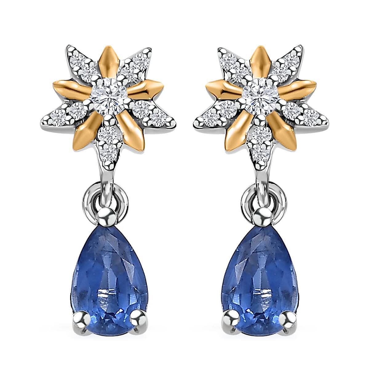 D'Joy Kashmir Kyanite and White Zircon 1.20 ctw Drop Earrings in Vermeil YG and Rhodium Over Sterling Silver