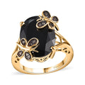Thai Black Spinel, Natural Champagne Diamond Ring in 18K Vermeil YG Over Sterling Silver (Size 10.0) 11.10 ctw - Sticky add to cart bar