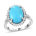 Premium Sleeping Beauty Turquoise, Moissanite Ring in Rhodium Over Sterling Silver (Size 10.0) 5.50 ctw - Sticky add to cart bar