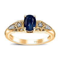 Kashmir Kyanite, Diamond Shooting Star Ring in 18K Vermeil YG Over Sterling Silver (Size 7.0) 1.15 ctw