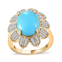 Premium Sleeping Beauty Turquoise, White Zircon Ring in 18K Vermeil YG Sterling Silver (Size 10.0) 4.75 ctw
