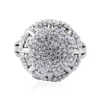 White Austrian Crystal Floral Ring in Sterling Silver (Size 10.0)