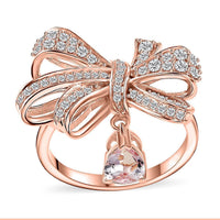 Pink Morganite, Moissanite Bow Knot Ring in 18K Vermeil RG Over Sterling Silver (Size 7.0) 1.40 ctw