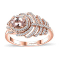 Pink Morganite, Moissanite Peacock Feather Ring in 18K Vermeil RG Over Sterling Silver (Size 7.0) 1.30 ctw - Sticky add to cart bar