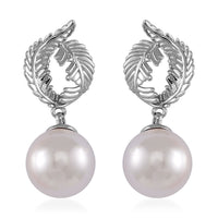 White Shell Pearl Drop Earrings in Silvertone