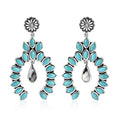 Artisan Crafted Sleeping Beauty Turquoise and White Buffalo 7.25 ctw Squash Blossom Earrings in Sterling Silver - Sticky add to cart bar