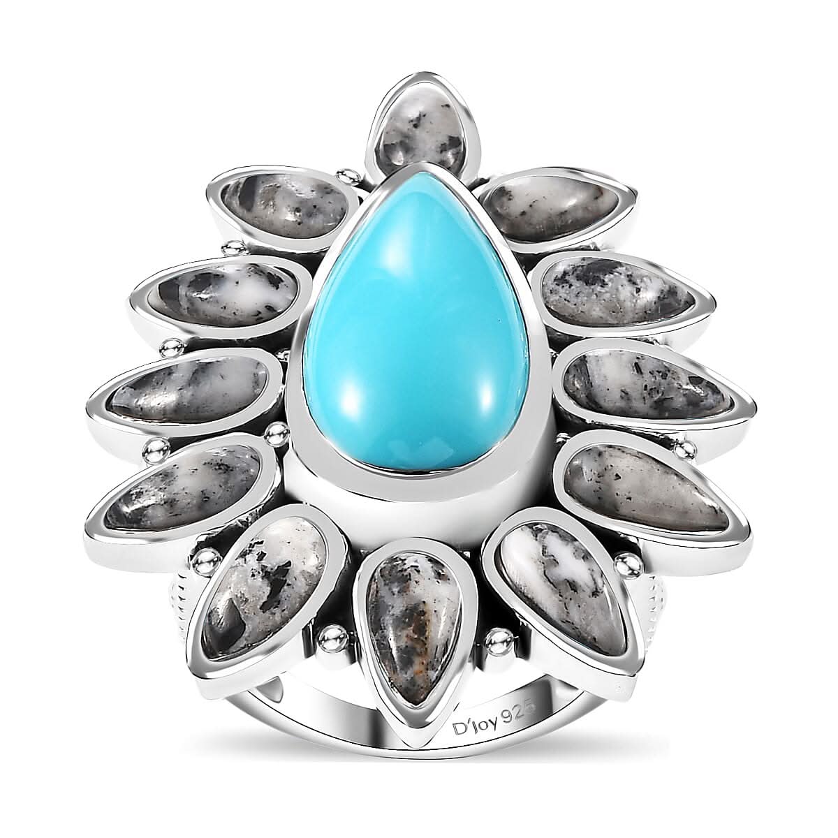 Artisan Crafted Lagoon Turquoise, White Buffalo Ring in Sterling Silver (Size 10.0) 14.40 ctw
