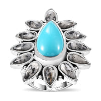 Artisan Crafted Lagoon Turquoise, White Buffalo Ring in Sterling Silver (Size 10.0) 14.40 ctw
