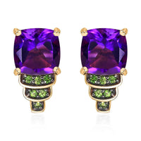 Kagem Zambian Amethyst and Multi Gemstone 3.10 ctw Stud Earrings in 18K Vermeil Yellow Gold Over Sterling Silver
