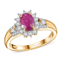 Premium Royal Ruby and White Zircon 1.70 ctw Ring in 18K Vermeil Yellow Gold Over Sterling Silver