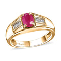 Premium Royal Ruby and White Zircon 1.15 ctw Men's Ring in 18K Vermeil Yellow Gold Over Sterling Silver - Sticky add to cart bar