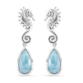 Premium Larimar 7.90 ctw Seahorse Earrings in Black Oxidized Sterling Silver - Sticky add to cart bar