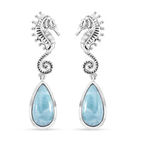 Premium Larimar 7.90 ctw Seahorse Earrings in Black Oxidized Sterling Silver