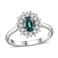 Lagoon Tourmaline, Moissanite Ring in Rhodium Over Sterling Silver (Size 10.0) 0.85 ctw - Sticky add to cart bar