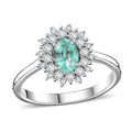 Premium Boyaca Colombian Emerald, Moissanite Ocean Dawn Ring in Rhodium Over Sterling Silver (Size 10.0) 0.75 ctw - Sticky add to cart bar