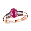 Premium Taveta Ruby, Red Diamond (IR), White Diamond (0.18 cts) Ring in 18K Vermeil RG Over Sterling Silver (Size 8.0) 1.70 ctw - Sticky add to cart bar
