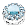 Premium Larimar, Sky Blue Topaz Cocktail Ring in Rhodium Over Sterling Silver (Size 10.0) 9.70 ctw - Sticky add to cart bar