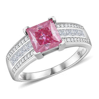 Lotus Pink Moissanite (Sqr 7mm), Moissanite Bridge Ring in Rhodium Over Sterling Silver (Size 10.0) 2.30 ctw