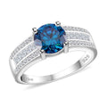 Heart and Arrow Cut Sapphire Blue Moissanite (Rnd 8mm), Moissanite Bridge Ring in Rhodium Over Sterling Silver (Size 10.0) 2.30 ctw - Sticky add to cart bar