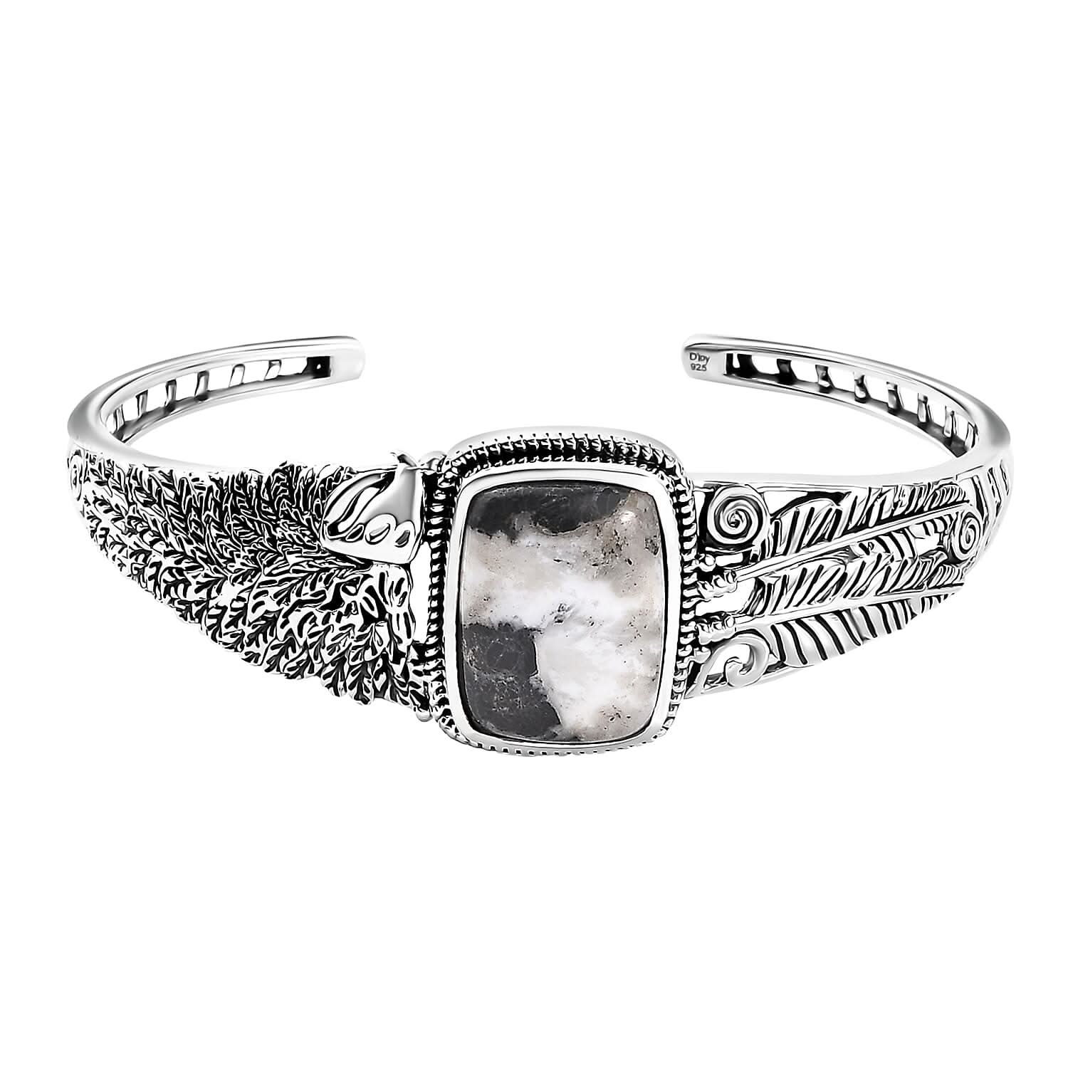 Artisan Crafted White Buffalo Cuff Bracelet in Black Oxidized Sterling Silver (7.25 In) 15.00 ctw