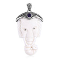 Bali Goddess Carved Bone and African Amethyst 0.75 ctw Elephant Pendant without Chain in Sterling Silver - Sticky add to cart bar