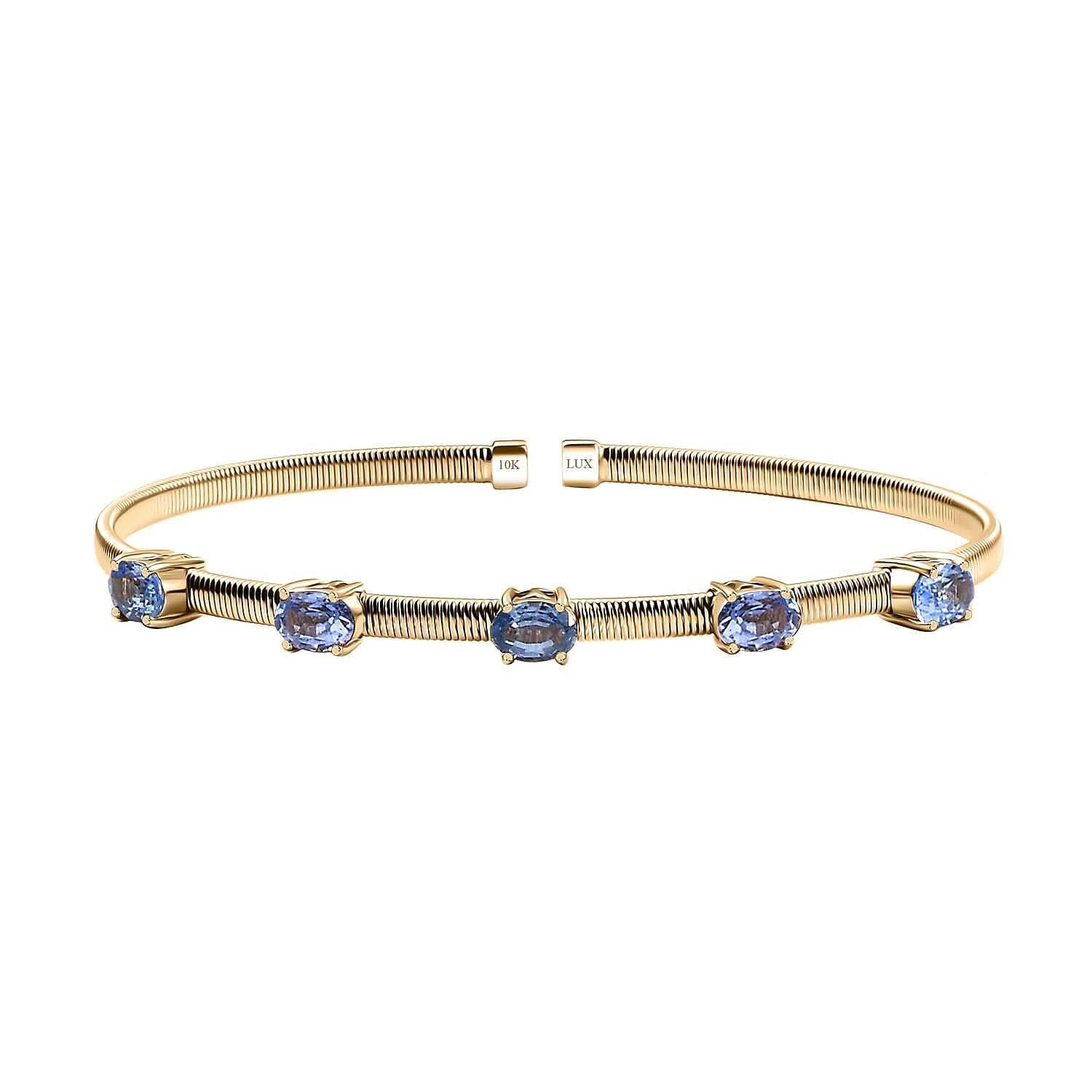 Luxoro AAA Ceylon Blue Sapphire 2.75 ctw Cuff Bracelet in 10K Yellow Gold (7.25 In) 7 Grams