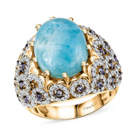Premium Larimar, Multi Gemstone Ring in 18K Vermeil YG Over Sterling Silver (Size 10.0) 13.20 ctw