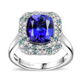 Certified & Appraised Rhapsody AAAA Tanzanite, Paraiba Tourmaline and E-F VS Diamond 4.25 ctw Ring in 950 Platinum 8.20 Grams - Sticky add to cart bar