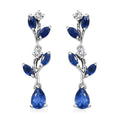 Kashmir Kyanite and White Zircon 2.35 ctw Leaf Earrings in Rhodium Over Sterling Silver - Sticky add to cart bar