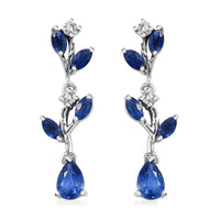 Kashmir Kyanite and White Zircon 2.35 ctw Leaf Earrings in Rhodium Over Sterling Silver