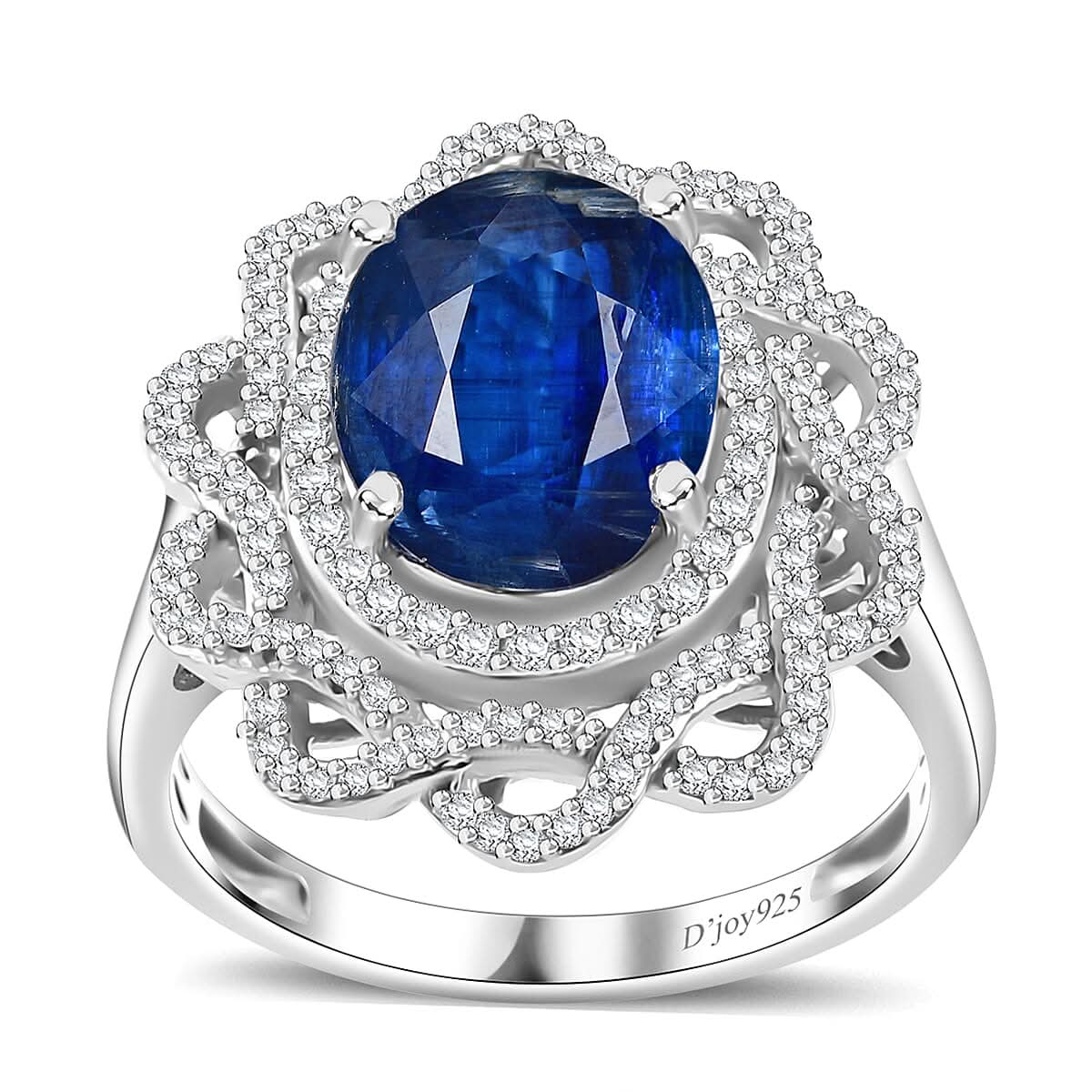Kashmir Kyanite, Moissanite Galaxy Ring in Rhodium Over Sterling Silver (Size 8.0) 5.35 ctw