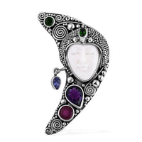 Bali Goddess Carved Bone and Multi Gemstone 3.60 ctw Pendant without Chain in Sterling Silver