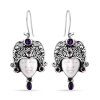 Bali Goddess Carved Bone and Multi Gemstone 2.70 ctw Earrings in Sterling Silver