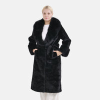 Tamsy Black Luxe Faux Fur Tranch Coat - One Size Missy
