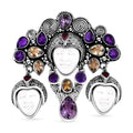 Bali Goddess Carved Bone and Multi Gemstone 18.20 ctw Pendant without Chain in Sterling Silver - Sticky add to cart bar