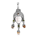 Bali Goddess Carved Bone and Multi Gemstone 7.70 ctw Pendant without Chain in Sterling Silver - Sticky add to cart bar