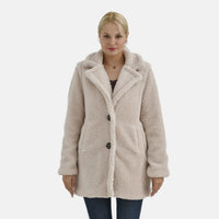 Tamsy Cream Luxe Sherpa Coat with 2 Front Pockets - One Size Missy