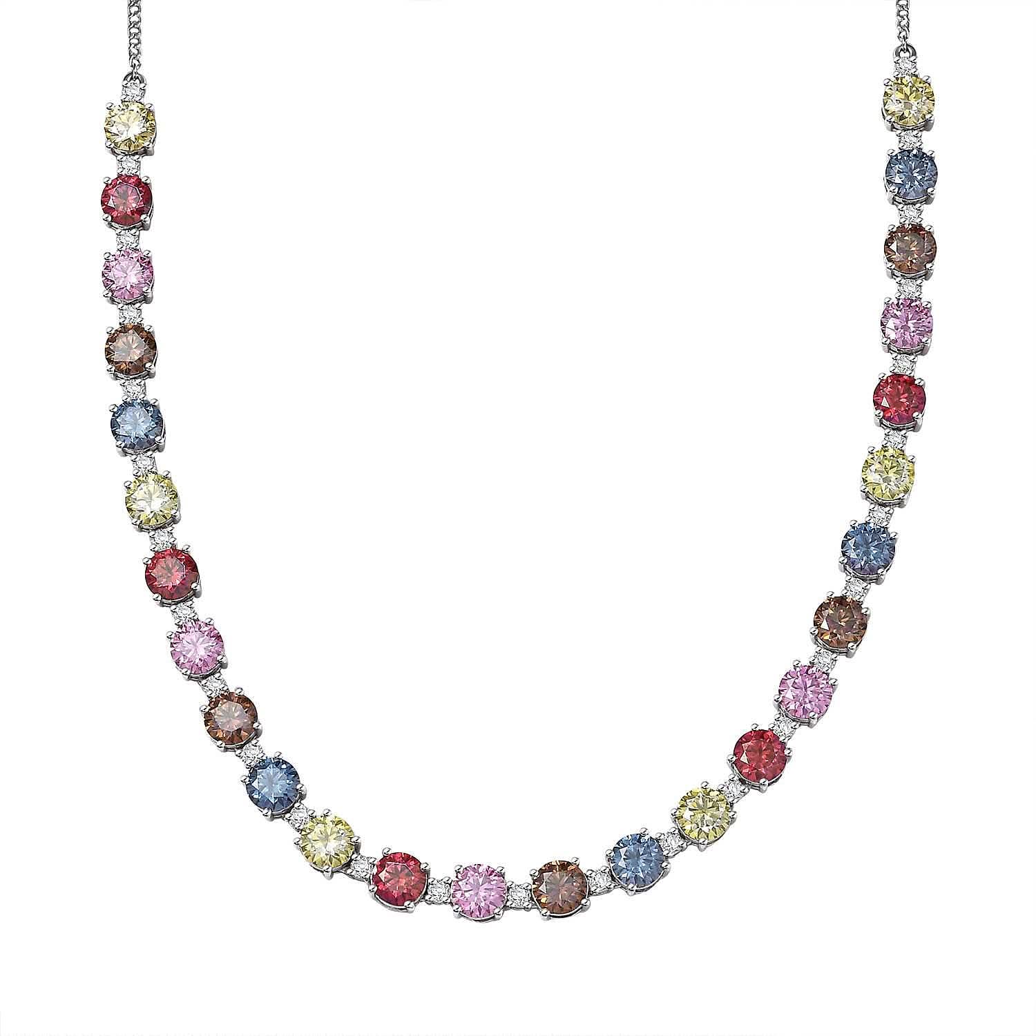 Colors of Moissanite 26.40 ctw Rainbow Radiance Necklace in Rhodium Over Sterling Silver 18-20 Inches