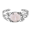 Bali Goddess Carved Bone Floral and Leaf Cuff Bracelet in Sterling Silver (7.25 In) - Sticky add to cart bar
