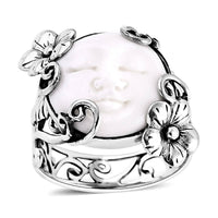 Bali Goddess Carved Bone Ring in Sterling Silver (Size 10.0)