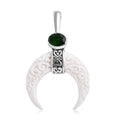 Bali Goddess Carved Bone and Chrome Diopside 1.25 ctw Crescent Moon Pendant without Chain in Sterling Silver - Sticky add to cart bar