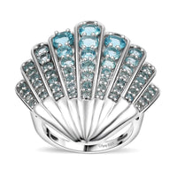 Doorbuster Premium Betroka Blue Apatite Sea-Shell Ring in Rhodium Over Sterling Silver (Size 10.0) 2.90 ctw