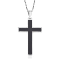 Shungite 2.00 ctw Inlay Cross Pendant Necklace 20-22 Inches in Stainless Steel