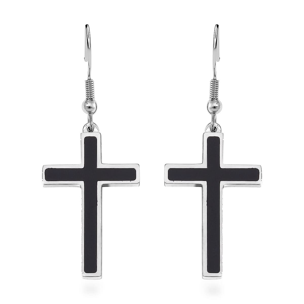 Shungite 1.00 ctw Inlay Cross Earrings in Stainless Steel