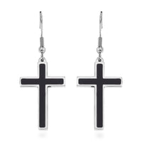 Shungite 1.00 ctw Inlay Cross Earrings in Stainless Steel