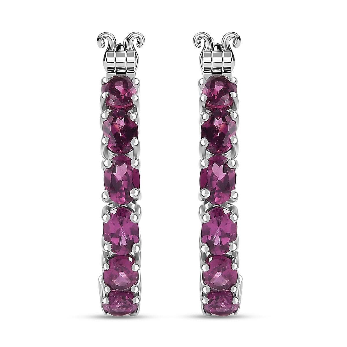 D'Joy Radiant Ember Garnet 5.40 ctw Inside-out Hoop Earrings in Rhodium Over Sterling Silver