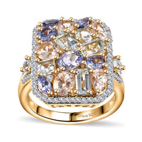 Multi Gemstone Cluster Ring in 18K Vermeil YG Over Sterling Silver (Size 10.0) 4.20 ctw