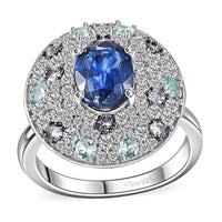 Kashmir Kyanite, Multi Gemstone Galaxy Ring in Rhodium Over Sterling Silver (Size 10.0) 4.35 ctw
