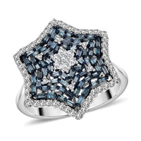 Doorbuster Blue Diamond (IR), Diamond Star Ring in Platinum Over Sterling Silver (Size 10.0) 1.00 ctw